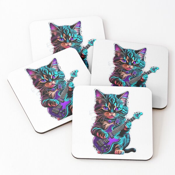 Item preview, Neon Cat Playing Guitar designed and sold by UniqueArtsOnly.