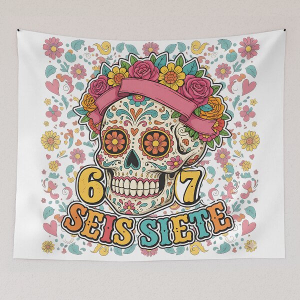 Item preview, Seis Siete 67 Colorful Skull Mexican Heritage Design designed and sold by ArtDesignTp.