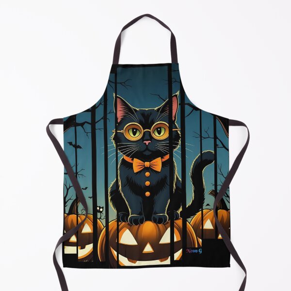 Item preview, Spooky But Classy - black cat with glasses and bow tie, sitting on a glowing jack-o'-lantern 3 designed and sold by Neon G.