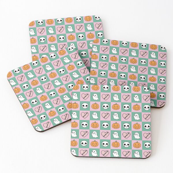 Item preview, Halloween Creepy Kawaii Pink Green Checkerboard Seamless Pattern designed and sold by MimeNocturne.