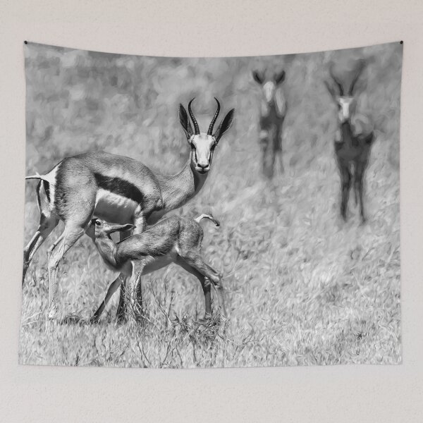 Item preview, Springbok Mom and Calf In Black and White designed and sold by Kay Brewer.