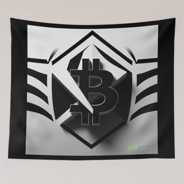 Item preview, Geometric Bitcoin Fusion – Black & White Op Art designed and sold by Benito Del Ray.