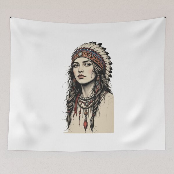 Item preview, Tribal Warrior Woman Art – Boho Ethnic Illustration designed and sold by Kruti Collection.