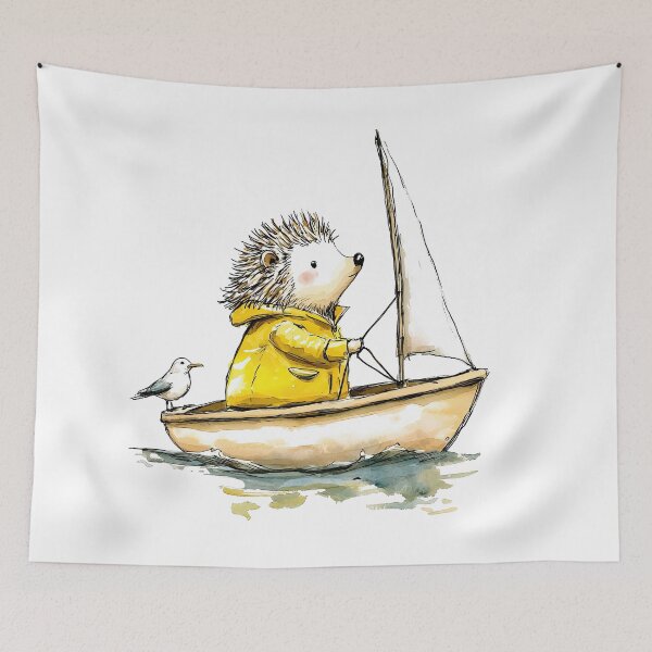 Item preview, Hedgehog Sailing in a Yellow Raincoat designed and sold by Liededrom..