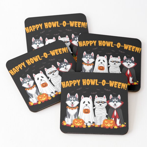 Item preview, Happy Howl-O-Ween Huskies - Cute Dogs in Halloween Costumes designed and sold by Leaf & Layer.