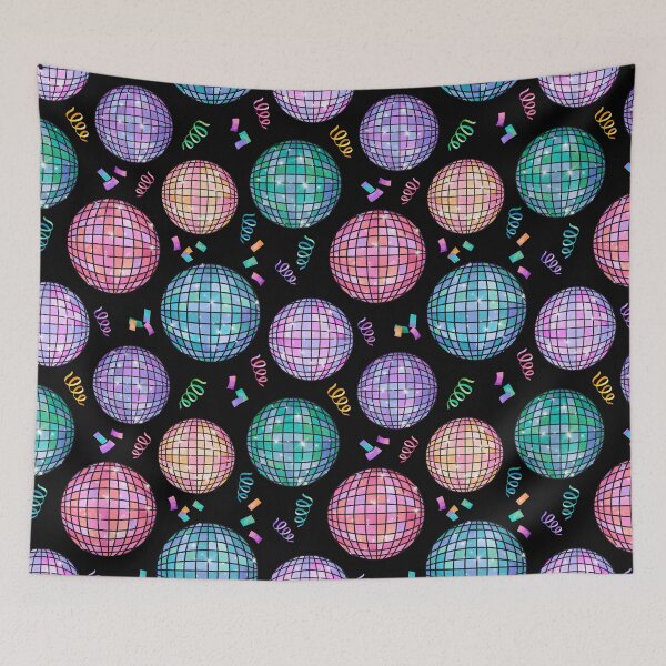 Item preview, Rainbow Watercolor Disco Balls New Year's Eve Party Black designed and sold by SamAnnDesigns.