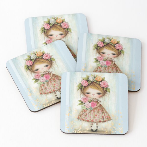 Item preview, A shy, pretty doll in a rose wreath, a doll in a dress with roses designed and sold by DZIERANA.