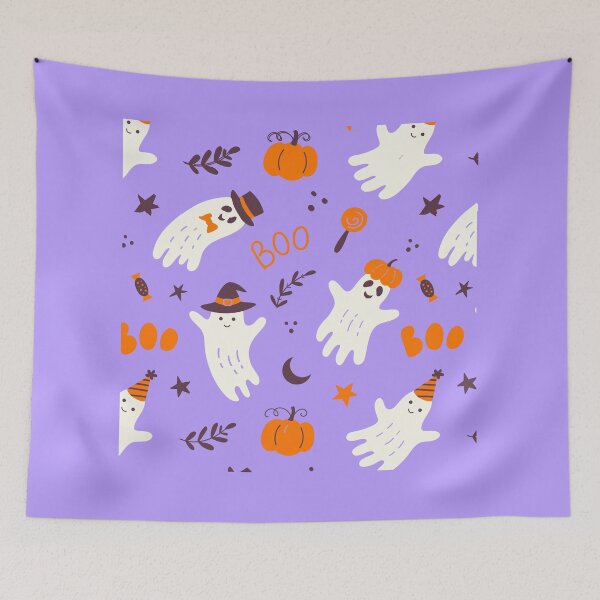 Item preview, Spooky Cute Halloween Ghost and Pumpkin Pattern designed and sold by Inkworksbyshery.