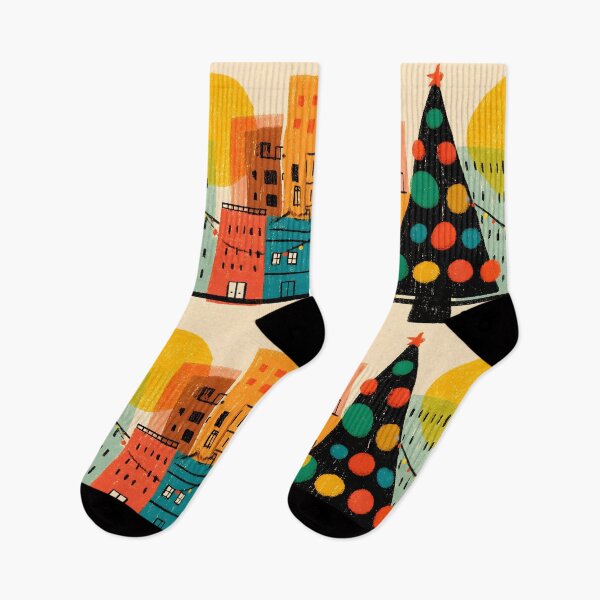 Item preview, Whimsical Christmas Tree in a Festive Cityscape under Bright Winter Sun designed and sold by OlfactoART Studio.