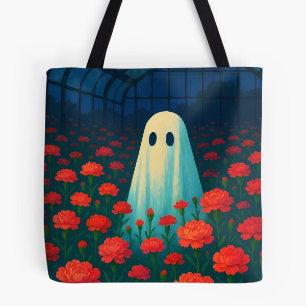 Item preview, Ghost Among the Red Carnations – Dreamy Greenhouse Spirit designed and sold by EmeraldeaArt.