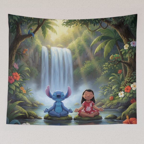 Item preview, Stitch and Lilo meditating at the waterfall designed and sold by cloud lee.