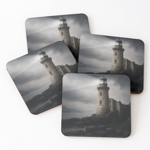 Item preview, Monochromatic Moody Coastal Landscape with Lighthouse designed and sold by ShadeScapeArt.