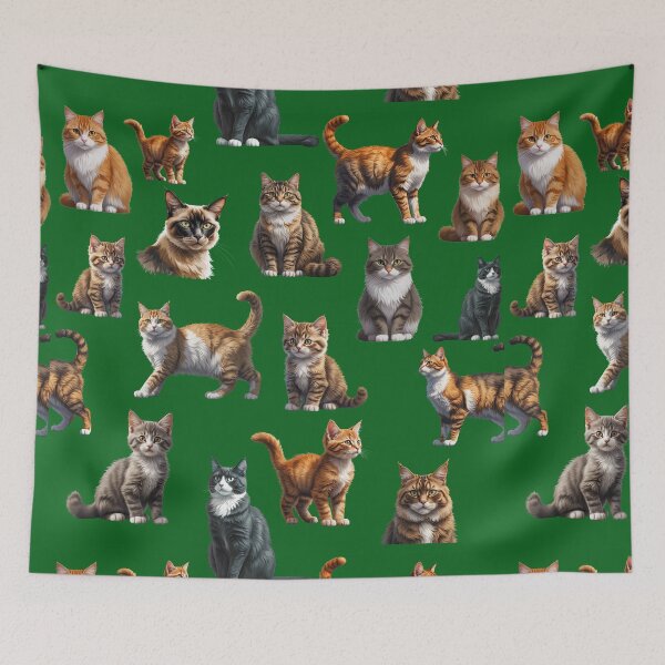 Item preview, Patrón de gatos adorables: gatitos y gatos sobre fondo verde designed and sold by PAPIRO SIGLO XXI.