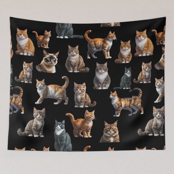 Item preview, Patrón de gatos adorables: gatitos y gatos sobre un fondo negro designed and sold by PAPIRO SIGLO XXI.
