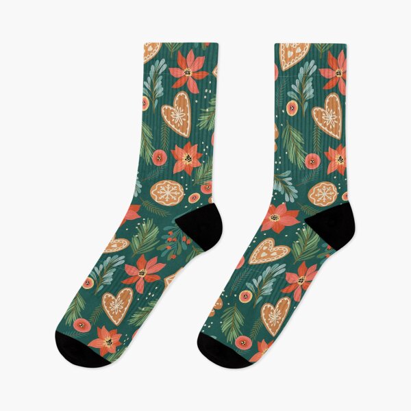 Item preview, Christmas Pattern with Gingerbread and Poinsettias designed and sold by NicolaZhukov.