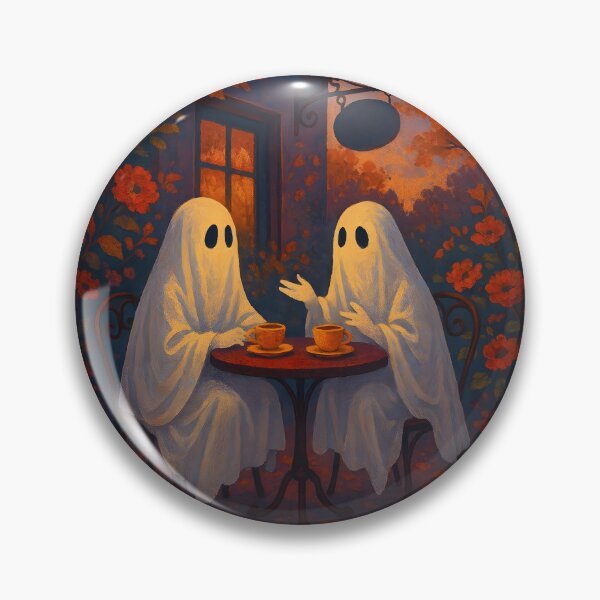 Item preview, Ghosts Chatting at a Café – Autumnal Cozy Spirits Illustration designed and sold by EmeraldeaArt.