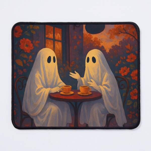 Item preview, Ghosts Chatting at a Café – Autumnal Cozy Spirits Illustration designed and sold by EmeraldeaArt.