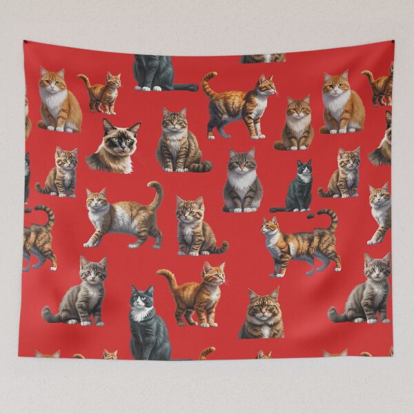 Item preview, Patrón de gatos adorables: gatitos y gatos sobre fondo rojo designed and sold by PAPIRO SIGLO XXI.