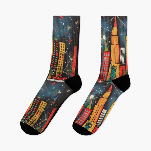 Item preview, Vibrant NYC Christmas Skyline with Statue of Liberty and Colorful Buildings designed and sold by OlfactoART Studio.