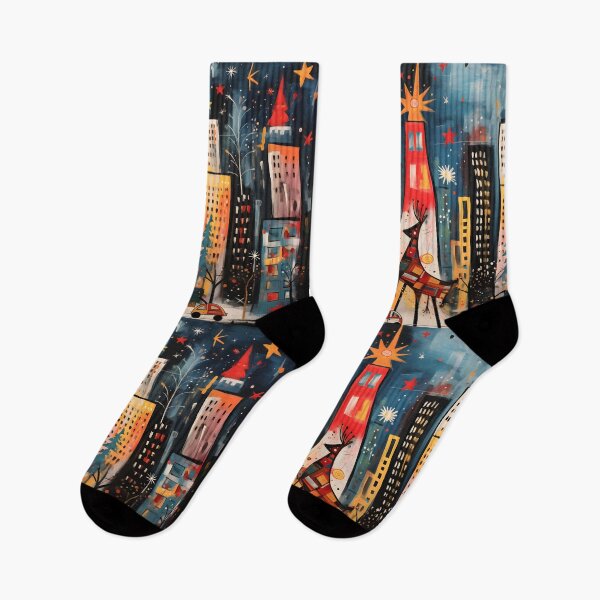 Item preview, Whimsical NYC Christmas Cityscape with Colorful Buildings and Festive Reindeer designed and sold by OlfactoART Studio.