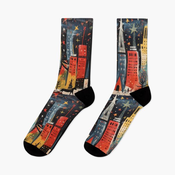 Item preview, Whimsical Christmas in New York with Colorful Skyscrapers and Starry Night designed and sold by OlfactoART Studio.