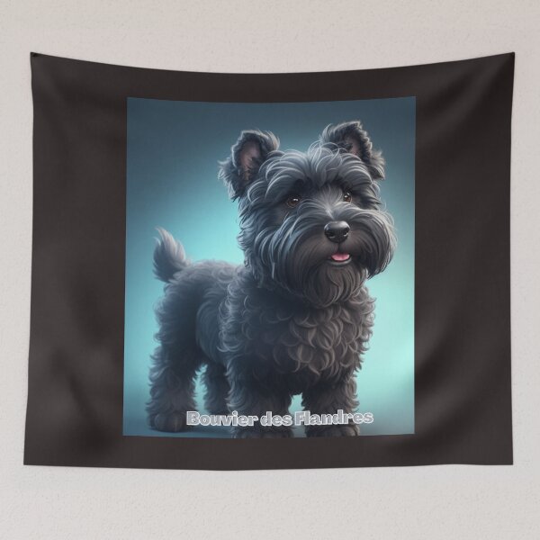Item preview, Adorable Bouvier des Flandres Dog With Black Curly Fur Looking Cheerful designed and sold by KJ-Books.