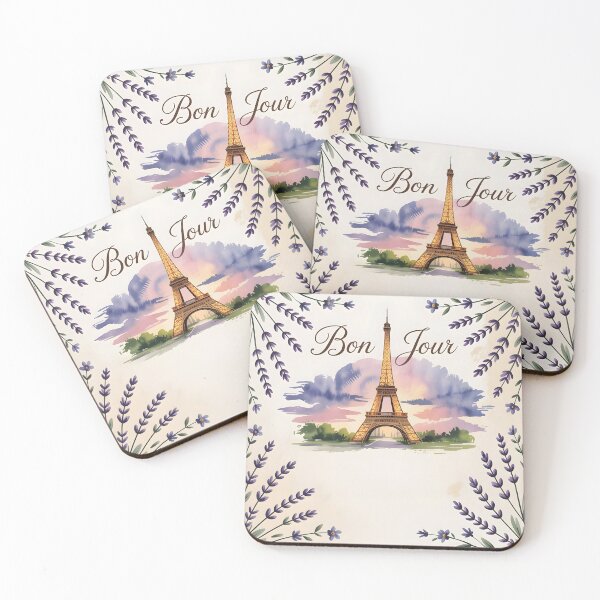 Item preview, Bonjour Paris – Watercolor Eiffel Tower with Lavender Frame designed and sold by EmeraldeaArt.