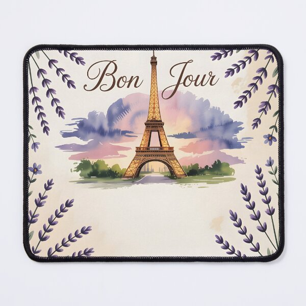 Item preview, Bonjour Paris – Watercolor Eiffel Tower with Lavender Frame designed and sold by EmeraldeaArt.