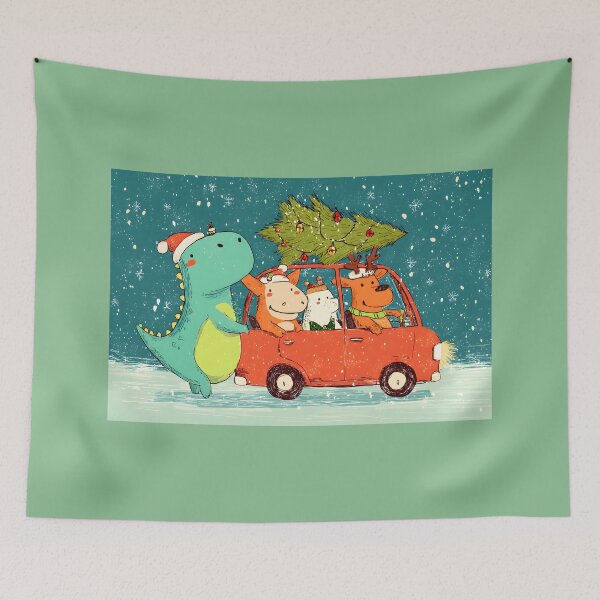 Item preview, Dino Christmas Convoy- Dinosaur Pushing Car Full of Festive Animals designed and sold by OlfactoART Studio.