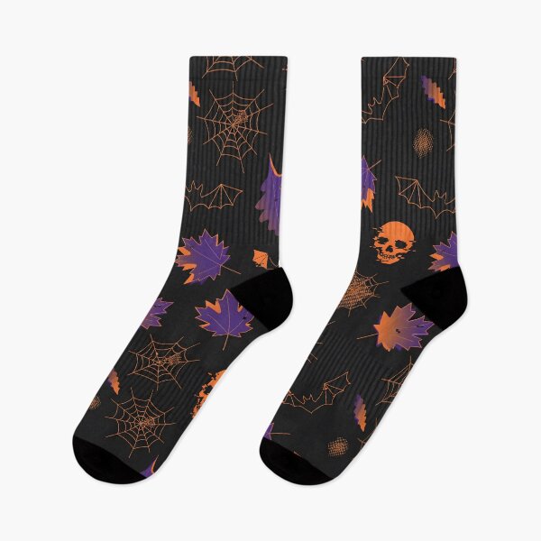 Artikelvorschau, Halloween-Muster Totenköpfe, Fledermäuse, Spinnweben und Herbstblätter - Dunkel entworfen und verkauft von Project X Design.