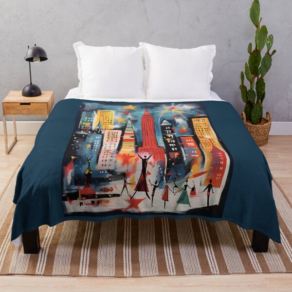 Item preview, Vibrant New York City Christmas Skyline with Colorful Skyscrapers Dancing Figures and Decorations designed and sold by OlfactoART Studio.