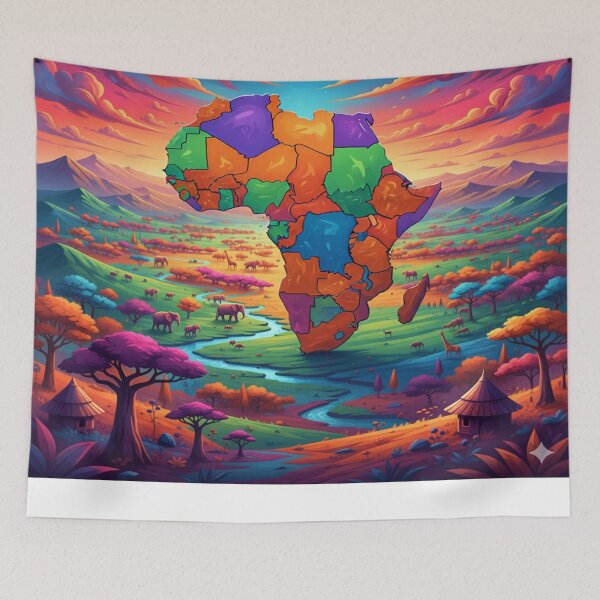 Item preview, Vibrant Africa Map Sunset Landscape | African Safari Art designed and sold by MugsNstuff Live Love Create!.