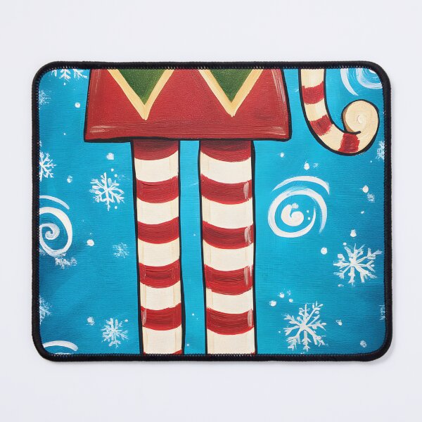 Item preview, Whimsical Christmas Elf Legs in Snow - Playful Holiday Scene with Striped Socks and Curved Shoes designed and sold by OlfactoART Studio.