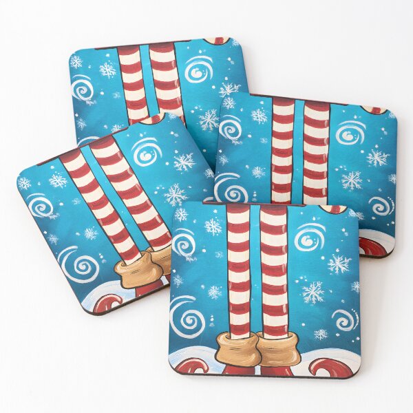 Item preview, Whimsical Christmas Elf Legs in Snow - Playful Holiday Scene with Striped Socks and Curved Shoes designed and sold by OlfactoART Studio.