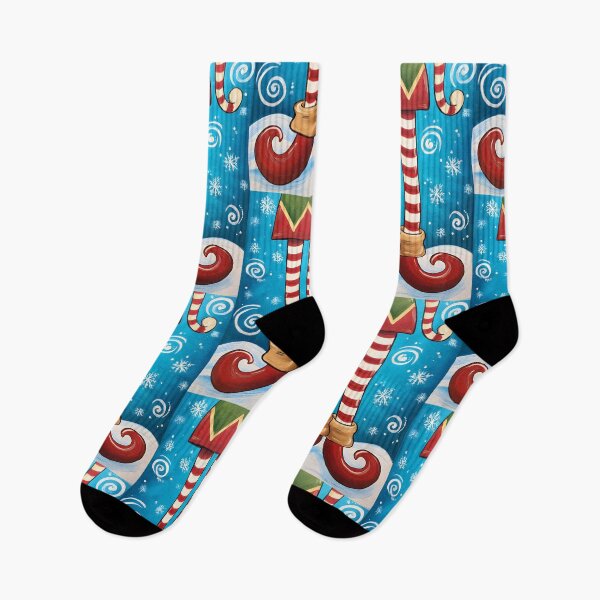 Item preview, Whimsical Christmas Elf Legs in Snow - Playful Holiday Scene with Striped Socks and Curved Shoes designed and sold by OlfactoART Studio.