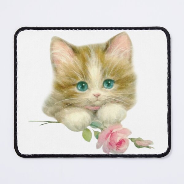 Item preview, Vintage cat with pink rose  designed and sold by Pixiedrop.