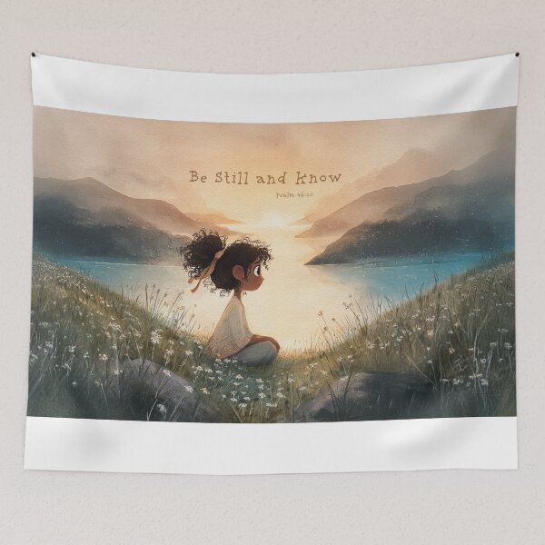 Item preview, Be Still and Know – Psalm 46:10 | Serene Watercolor Christian Illustration of a Girl by the Water designed and sold by TheArtisticPres.