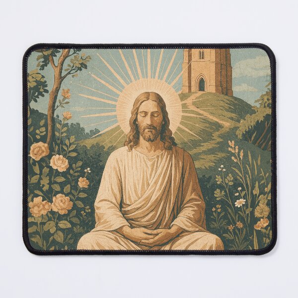 Item preview, Jesus Meditating in the Garden — At Glastonbury Tor The First Church of Christ designed and sold by Loving Nature Gifts.