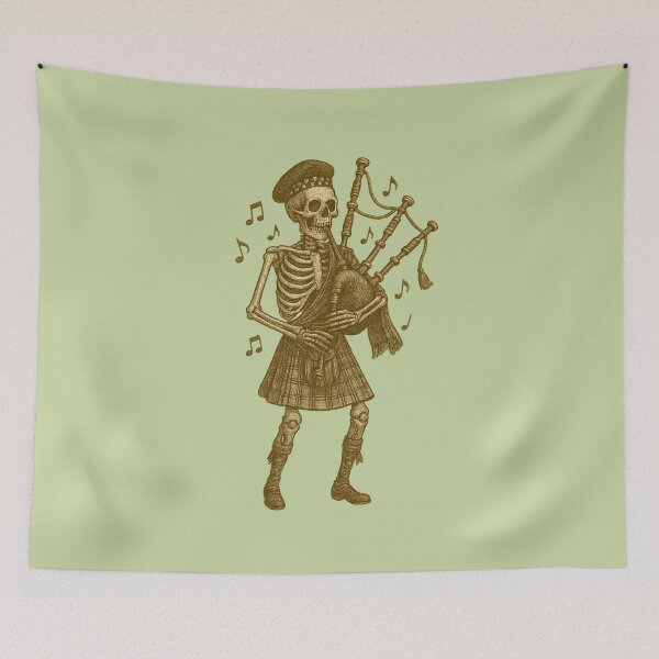 Item preview, Skeleton Bagpiper – Scottish Music Halloween Vintage Etching Design designed and sold by Meandmyshop.