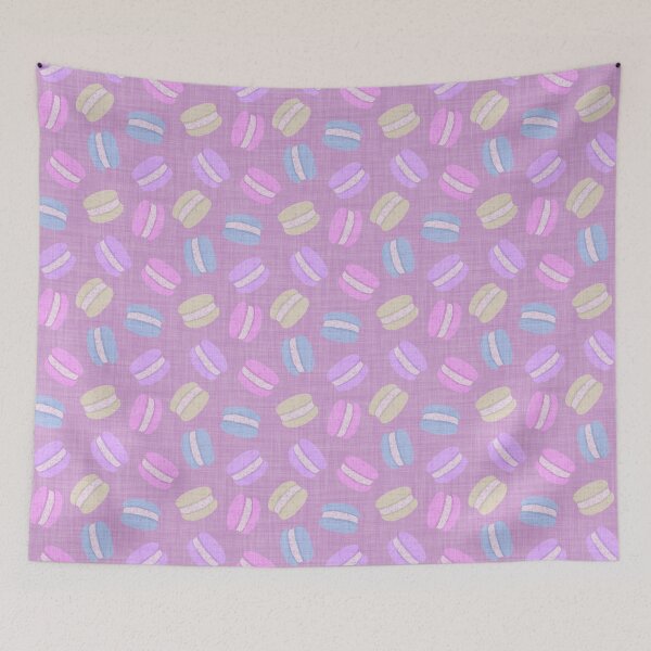 Item preview, Tossed Macarons in Pastel Shades on Purple Plum Dark Mauve Linen Look Background designed and sold by piptompatternco.