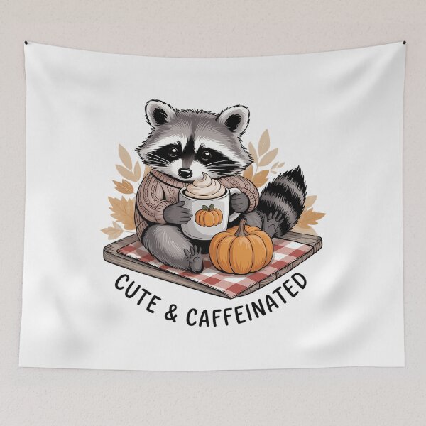 Item preview, Cute & Caffeinated Raccoon Fall designed and sold by brynatshop.