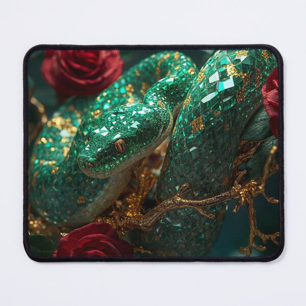 Item preview, Gold Tree Python with Red Roses & Gold Dust Green Fantasy Nature Art designed and sold by BloomingBeauty7.
