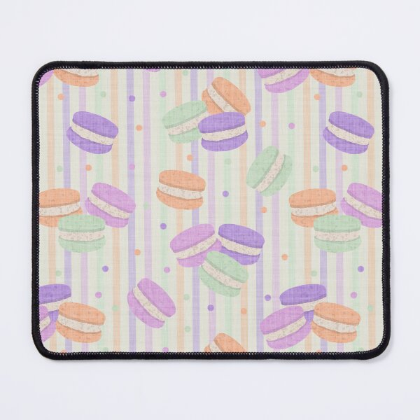 Item preview, Tossed Macarons in Pastel Shades on Pale Green Linen Look Background with Spots and Stripes designed and sold by piptompatternco.