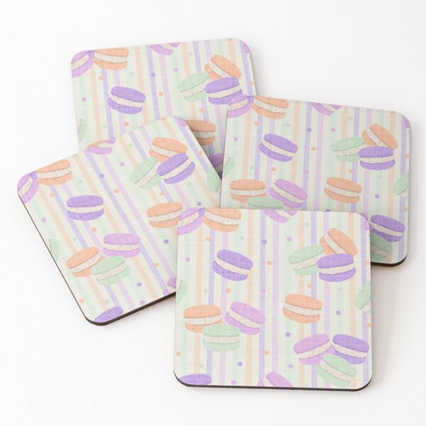 Item preview, Tossed Macarons in Pastel Shades on Pale Green Linen Look Background with Spots and Stripes designed and sold by piptompatternco.
