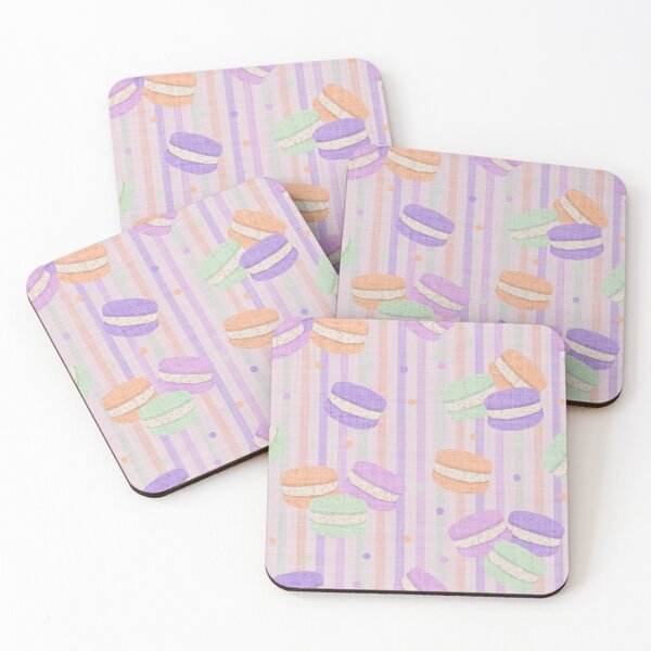 Item preview, Tossed Macarons in Pastel Shades on Pale Mauve Lilac Linen Look Background with Spots and Stripes designed and sold by piptompatternco.