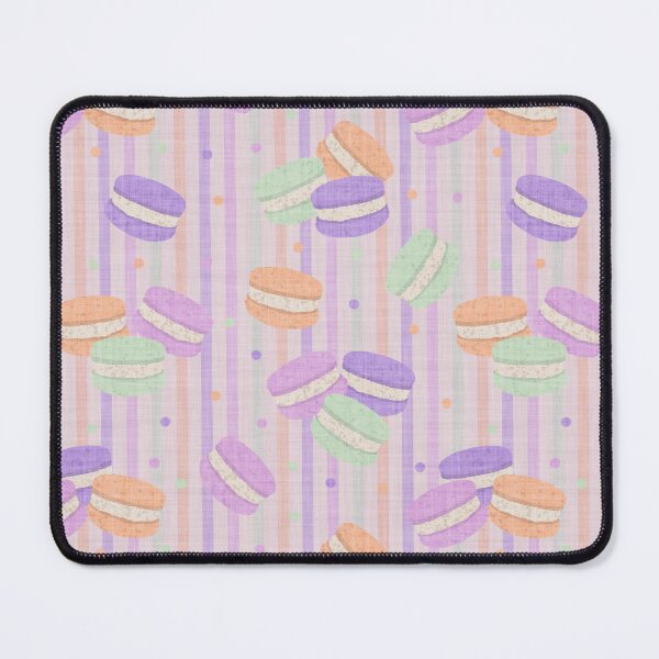 Item preview, Tossed Macarons in Pastel Shades on Pale Mauve Lilac Linen Look Background with Spots and Stripes designed and sold by piptompatternco.