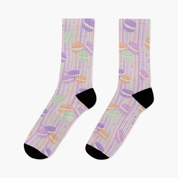 Item preview, Tossed Macarons in Pastel Shades on Pale Mauve Lilac Linen Look Background with Spots and Stripes designed and sold by piptompatternco.