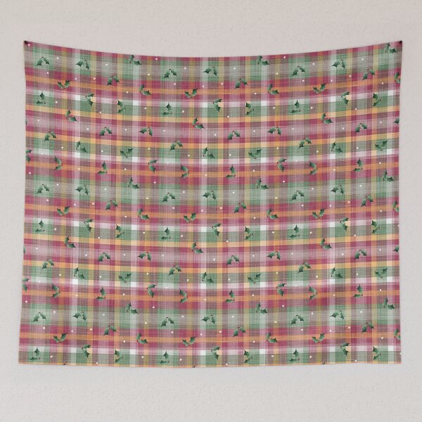 Item preview, Cute Scattered Holly Leaves & Berries on Red Green & White Tartan Plaid Background designed and sold by piptompatternco.