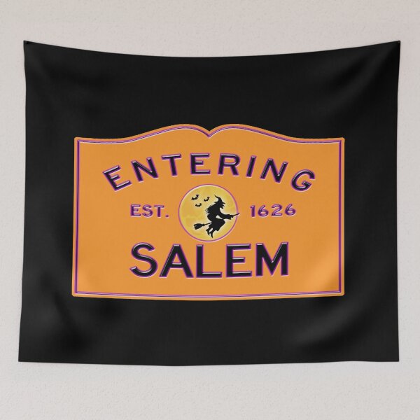 Item preview, Entering Salem Road Sign - Salem, Massachusetts - Witch In The Moon - Halloween Edition - Orange and Purple designed and sold by SouthShorePics.