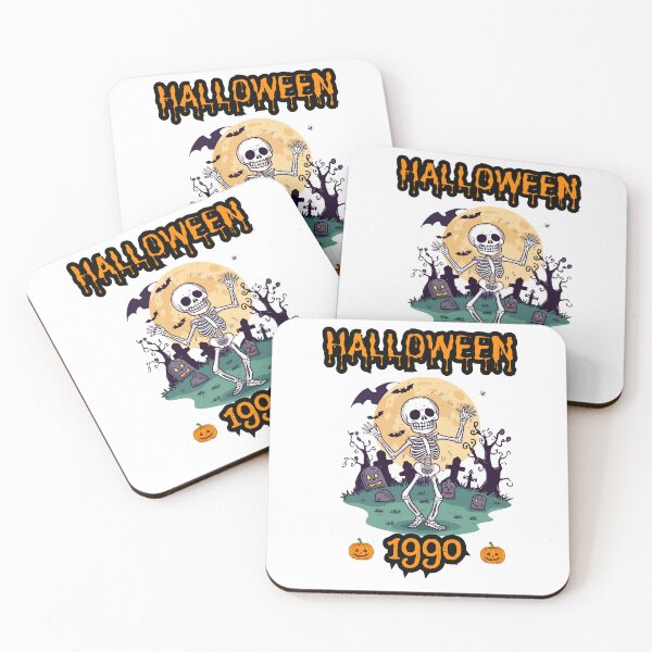 Item preview, Halloween Skeleton Dancing Under Full Moon With Grinning Pumpkins and Spooky Graveyard Scene designed and sold by KanDa-Shop.
